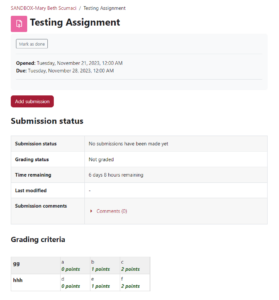 Assignment page with rubric under Grading Criteria