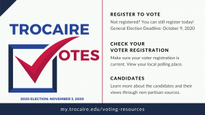 Trocaire Votes - find information on how to register, check your voter registration, and do research on the candidates and their views.