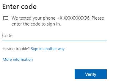 Screenshot of "Enter Code" screen when completing Microsoft MFA