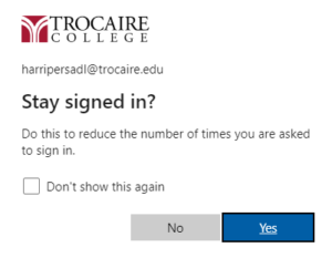 Screenshot of "Stay signed in?" window that appears when user logs into Microsoft 365