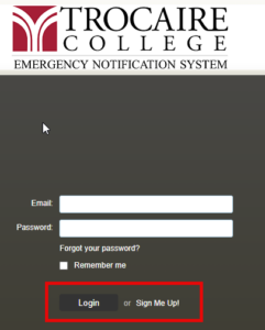 Trocaire College ENS Login and Sign Up screenshot